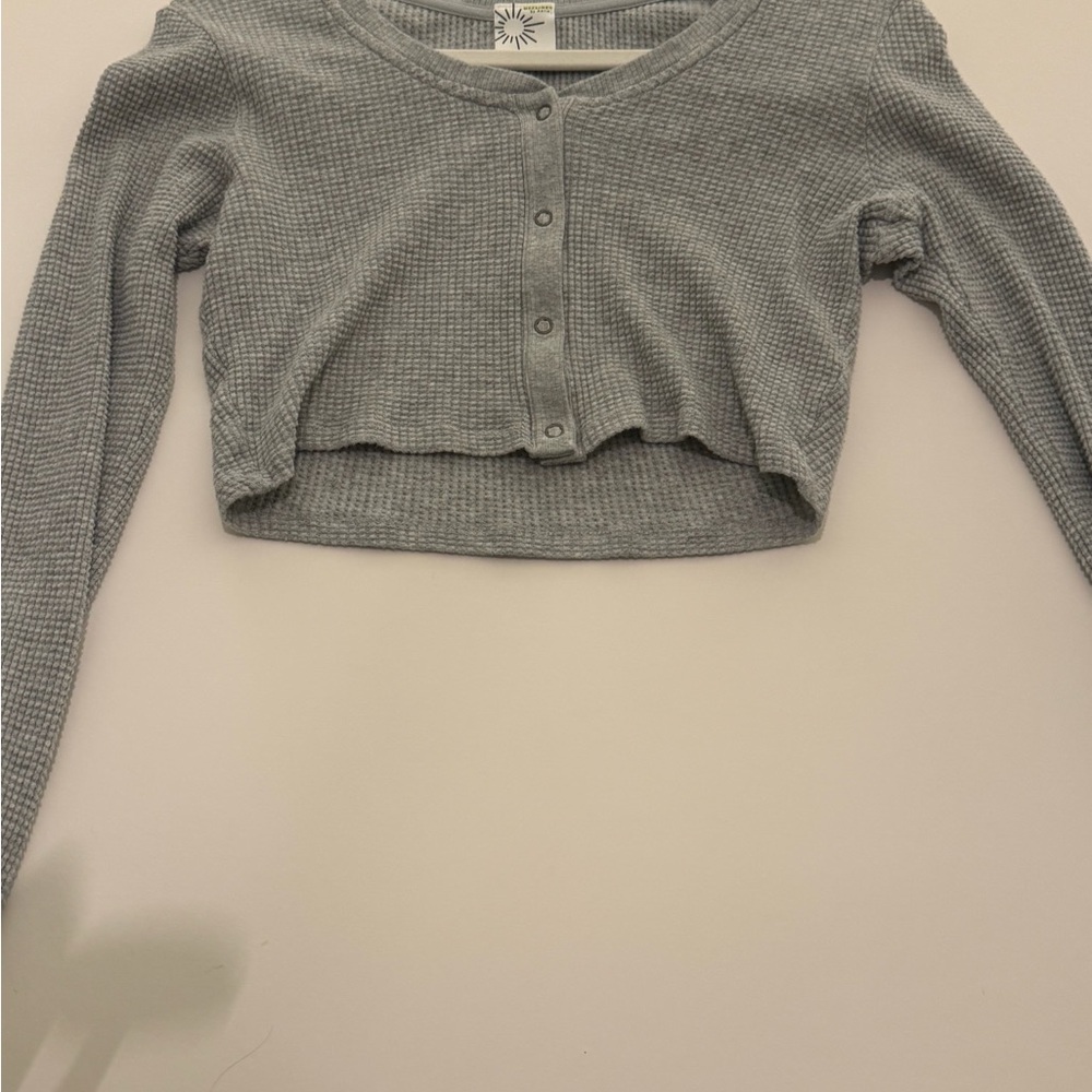 Aerie Gray Cropped Button-Up Sweater